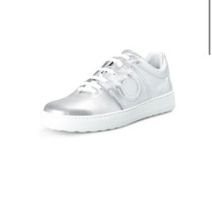 Salvatore Ferragamo Women's "FASANO" Silver Leather Fashion Sneakers Shoes